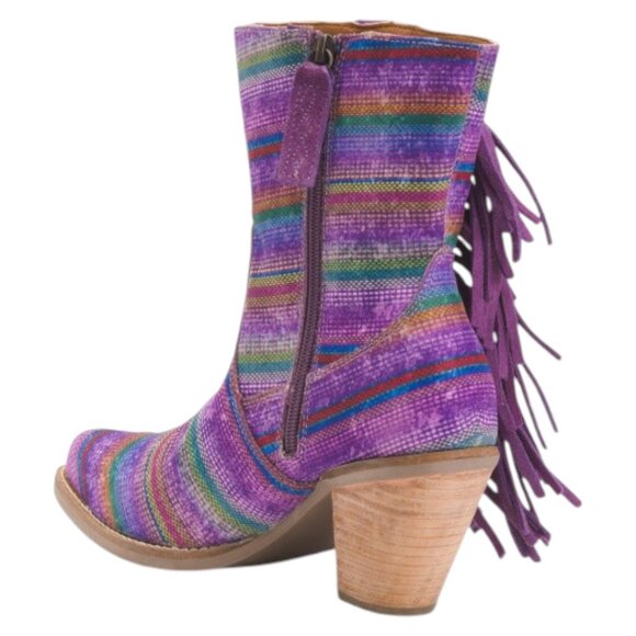 DINGO Made In Mexico Leather And Fabric Fringe Trim Western Boots - Picture 2 of 3